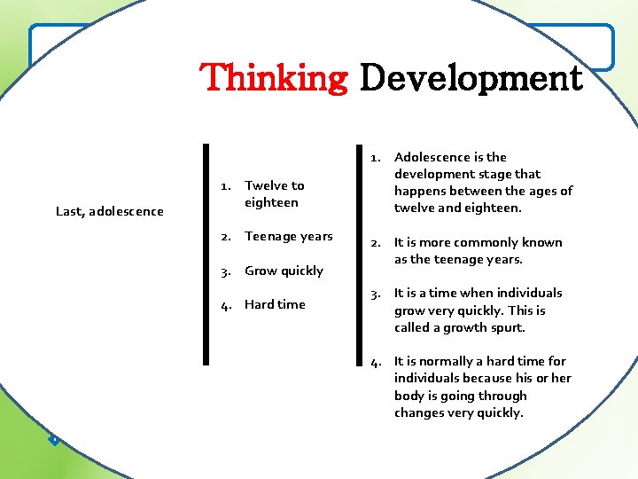 The stages of child development Thinking Development 1. First, early child development -Birth to