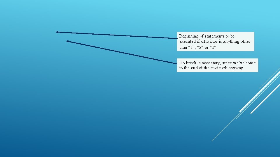 Beginning of statements to be executed if choice is anything other than “ 1”,