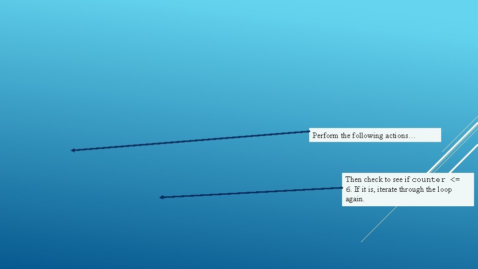 Perform the following actions… Then check to see if counter <= 6. If it