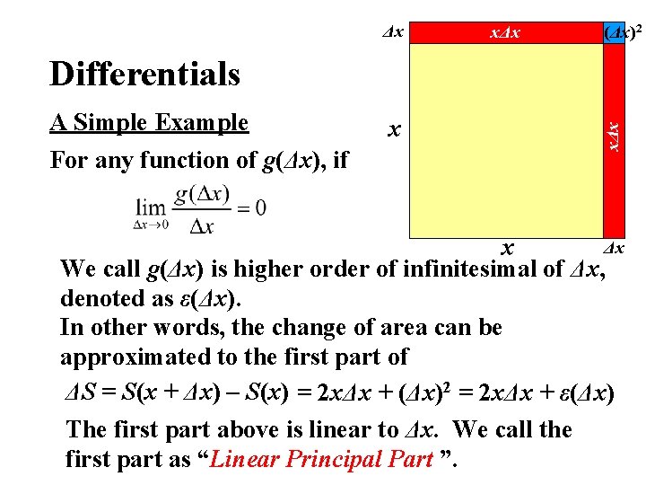 Δx xΔx (Δx)2 A Simple Example For any function of g(Δx), if x xΔx