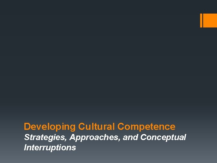 Developing Cultural Competence Strategies, Approaches, and Conceptual Interruptions 