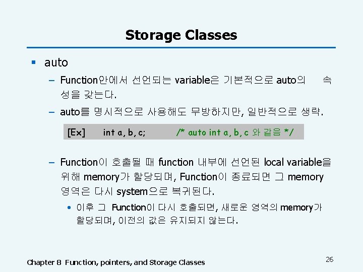 Chapter 8 Functions Pointers and Storage Classes Contents