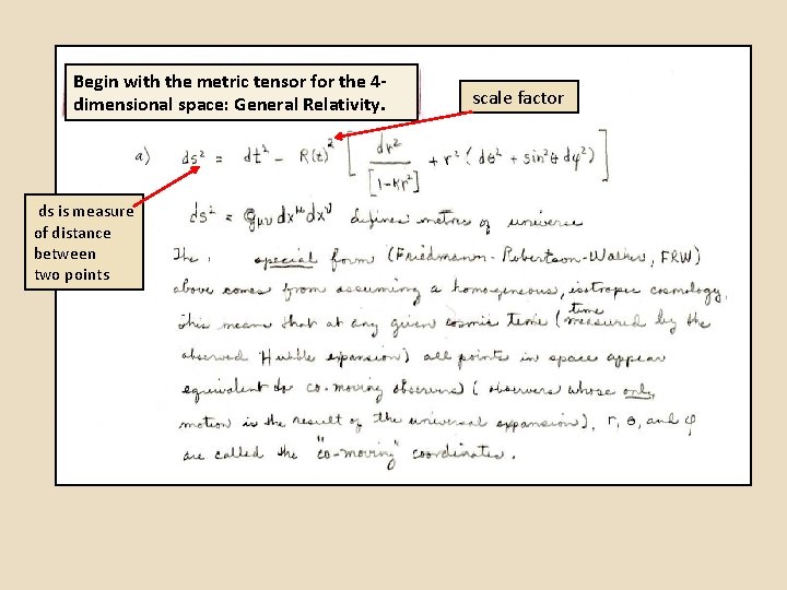 Begin with the metric tensor for the 4 dimensional space: General Relativity. ds is