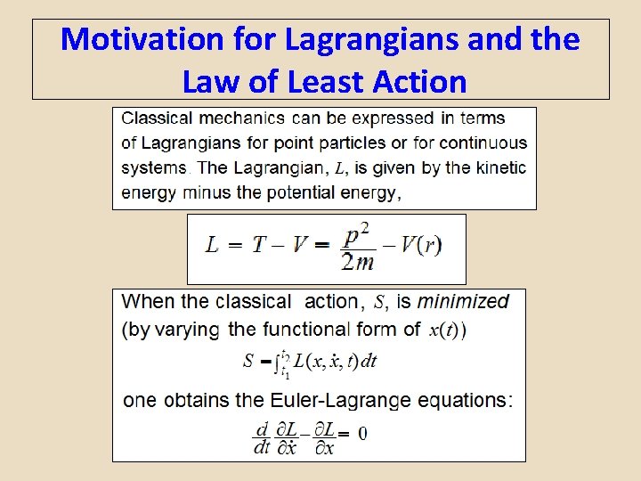 Motivation for Lagrangians and the Law of Least Action 