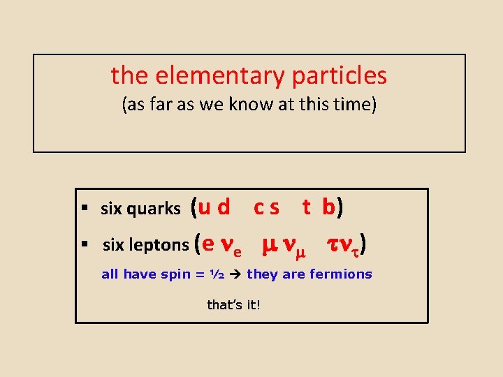 the elementary particles (as far as we know at this time) (u d c