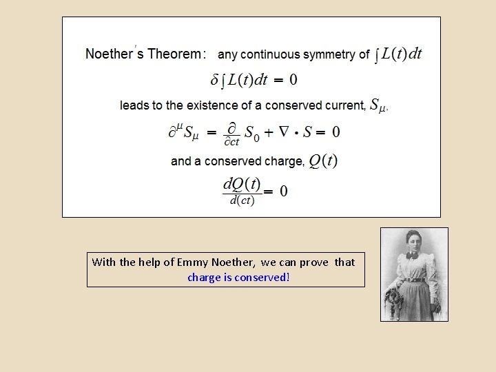 With the help of Emmy Noether, we can prove that charge is conserved! 