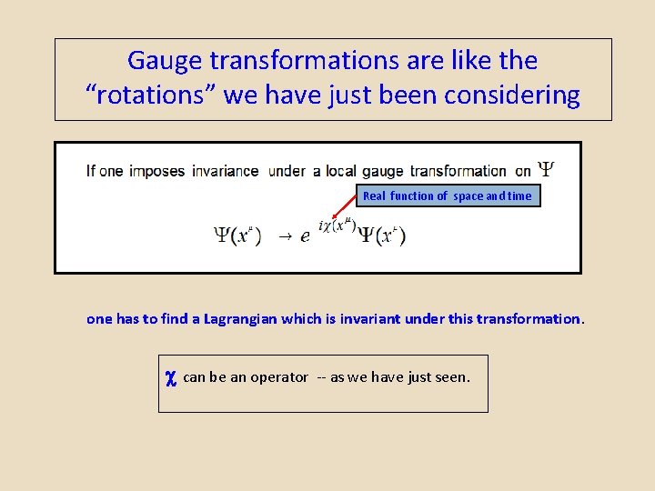 Gauge transformations are like the “rotations” we have just been considering Real function of