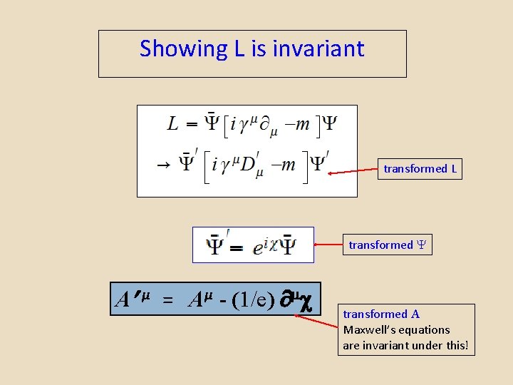 Showing L is invariant transformed L transformed A µ = Aµ - (1/e) transformed
