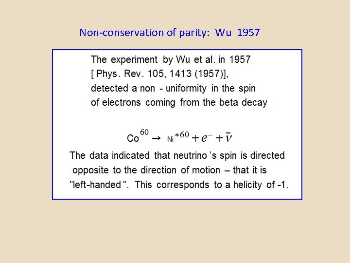 Non-conservation of parity: Wu 1957 