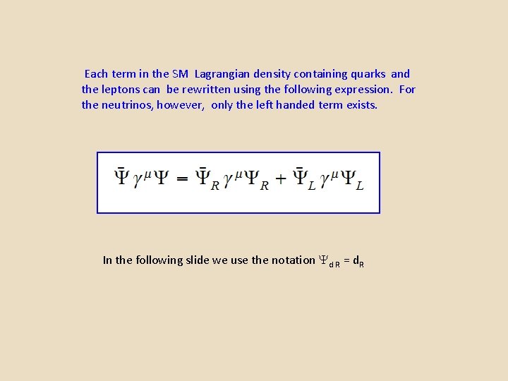 Each term in the SM Lagrangian density containing quarks and the leptons can be