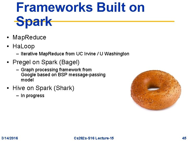 Frameworks Built on Spark • Map. Reduce • Ha. Loop – Iterative Map. Reduce
