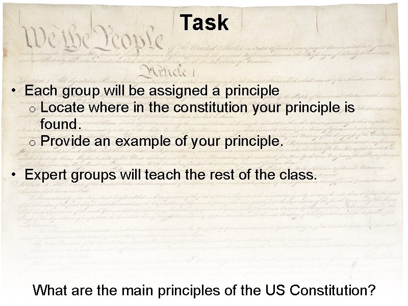 Task • Each group will be assigned a principle o Locate where in the Task • Each group will be assigned a principle o Locate where in the