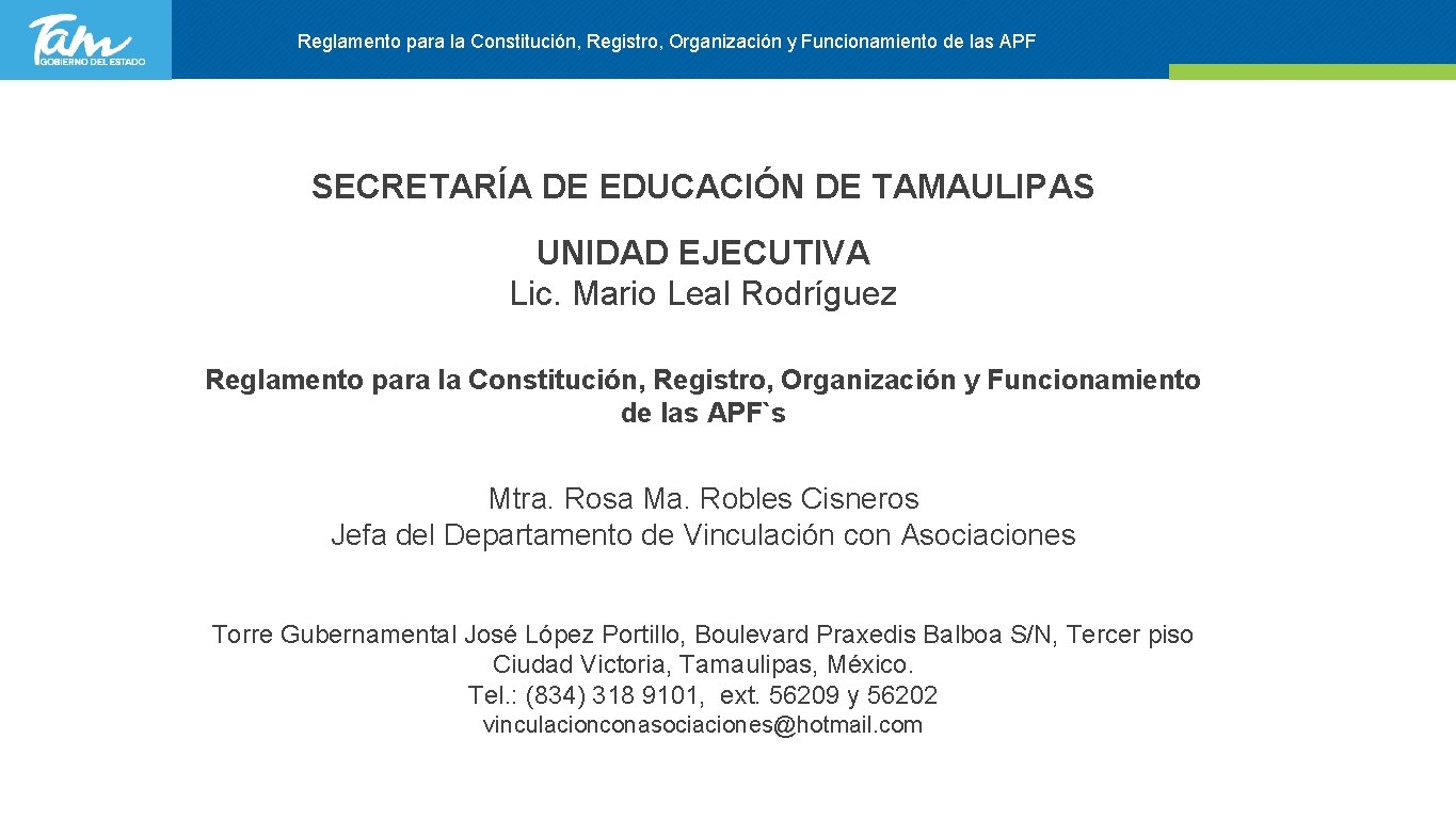 Reglamento para la Constitución, Registro, Organización y Funcionamiento de las APF SECRETARÍA DE EDUCACIÓN