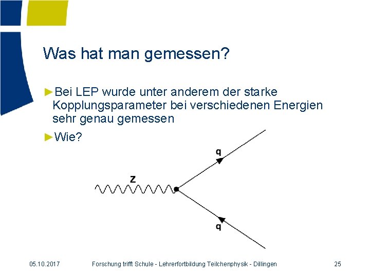 Was hat man gemessen? ►Bei LEP wurde unter anderem der starke Kopplungsparameter bei verschiedenen