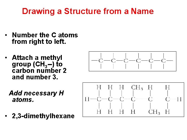Drawing a Structure from a Name • Number the C atoms from right to