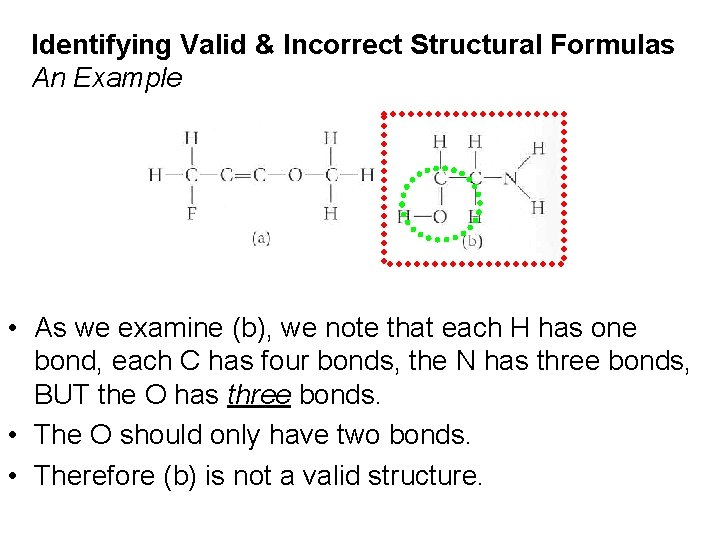 Identifying Valid & Incorrect Structural Formulas An Example • As we examine (b), we