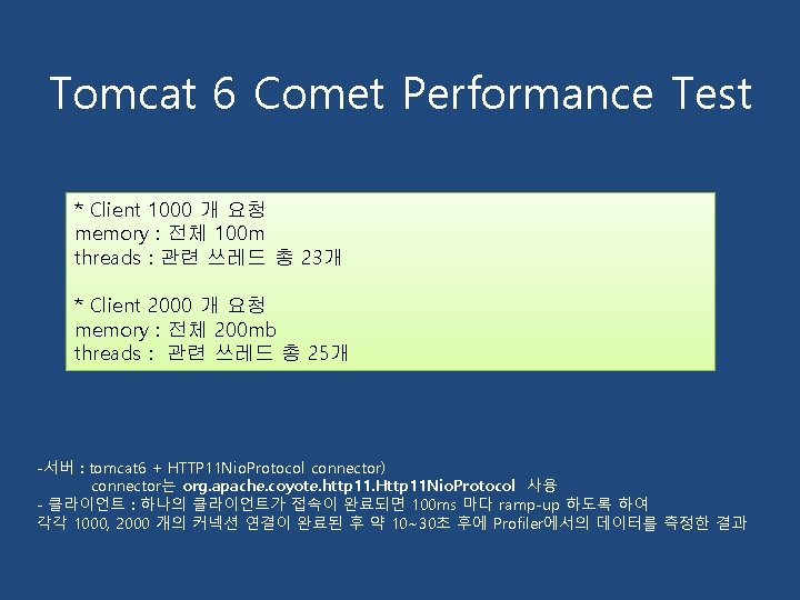 Tomcat 6 Comet Performance Test * Client 1000 개 요청 memory : 전체 100