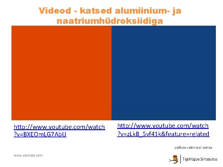 Videod - katsed alumiinium- ja naatriumhüdroksiidiga http: //www. youtube. com/watch ? v=BXEOm. LG 7