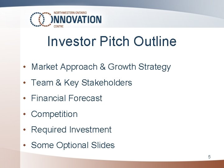 Investor Pitch Outline • Market Approach & Growth Strategy • Team & Key Stakeholders
