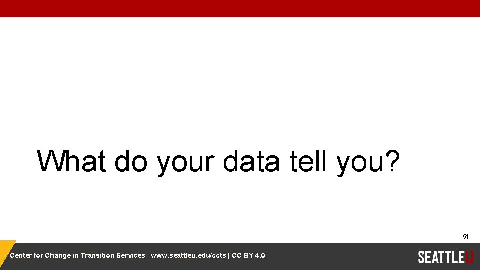 What do your data tell you? 51 Center for Change in Transition Services |