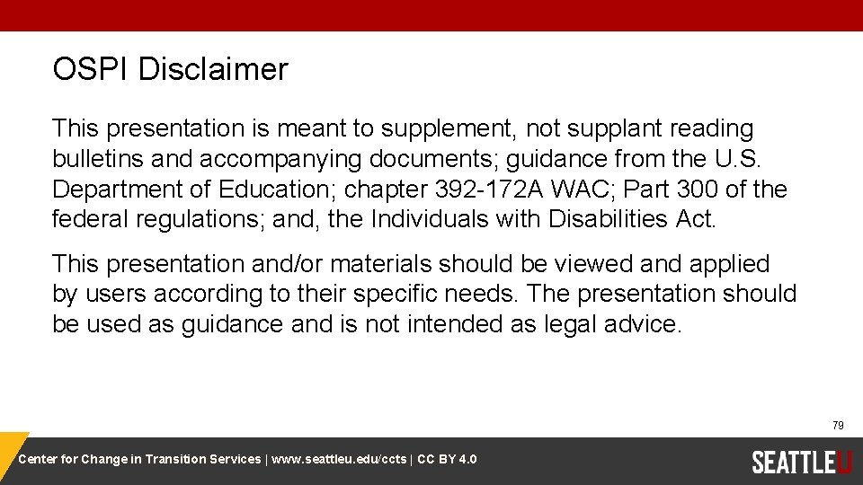 OSPI Disclaimer This presentation is meant to supplement, not supplant reading bulletins and accompanying