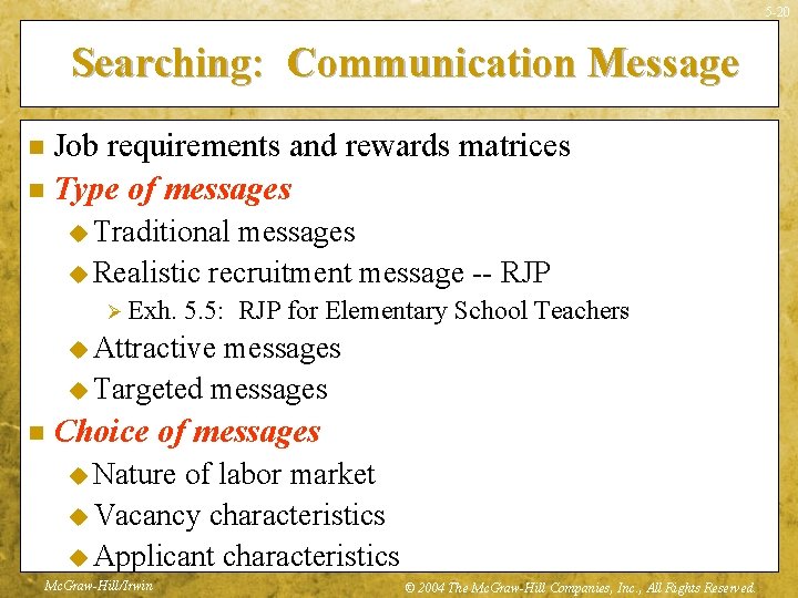 5 -20 Searching: Communication Message Job requirements and rewards matrices n Type of messages
