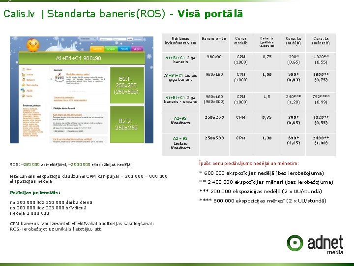 Calis. lv | Standarta baneris(ROS) - Visā portālā A 1+B 1+C 1 980 x