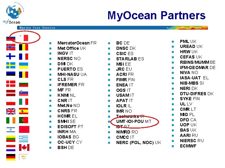 My. Ocean Partners Marine Core Service n n n n n n Mercator. Ocean My. Ocean Partners Marine Core Service n n n n n n Mercator. Ocean