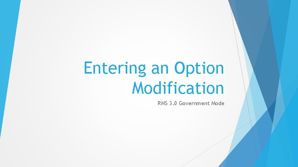 Entering an Option Modification RMS 3. 0 Government Mode 