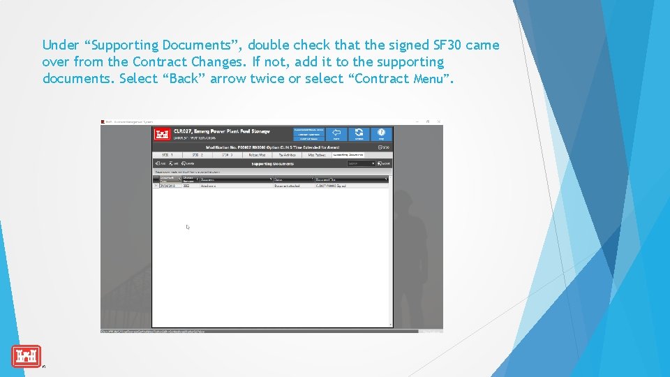 Under “Supporting Documents”, double check that the signed SF 30 came over from the