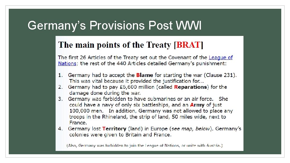 Germany’s Provisions Post WWI 