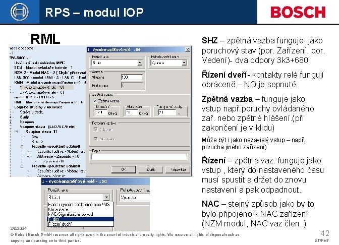 RPS – modul IOP RML SHZ – zpětná vazba funguje jako poruchový stav (por.