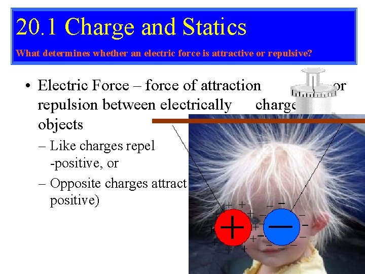 20. 1 Charge and Statics What determines whether an electric force is attractive or