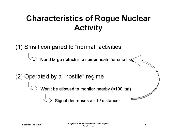 Characteristics of Rogue Nuclear Activity (1) Small compared to “normal” activities Need large detector