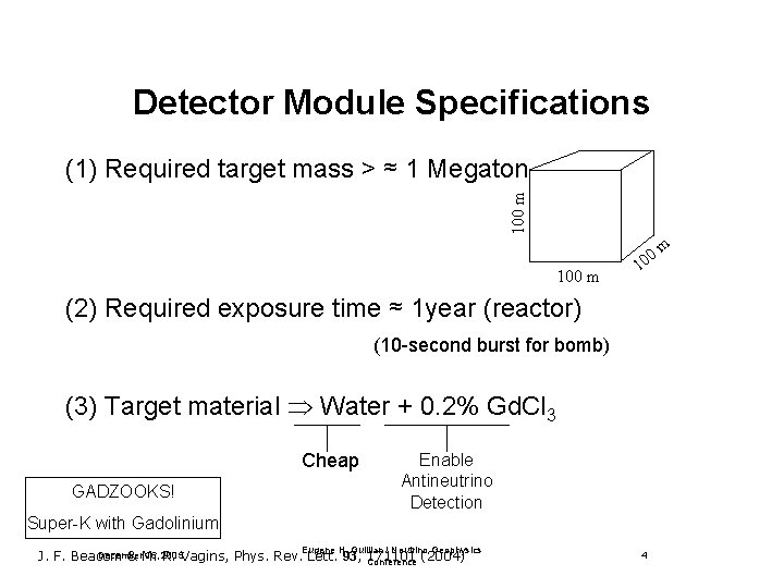 Detector Module Specifications 100 m (1) Required target mass > ≈ 1 Megaton 100
