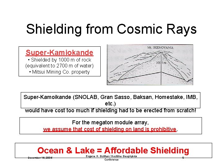 Shielding from Cosmic Rays Super-Kamiokande • Shielded by 1000 m of rock (equivalent to