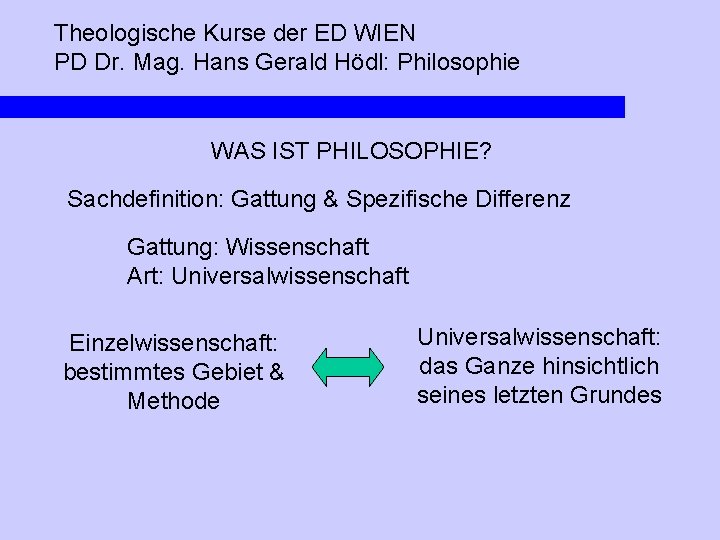 Theologische Kurse der ED WIEN PD Dr. Mag. Hans Gerald Hödl: Philosophie WAS IST