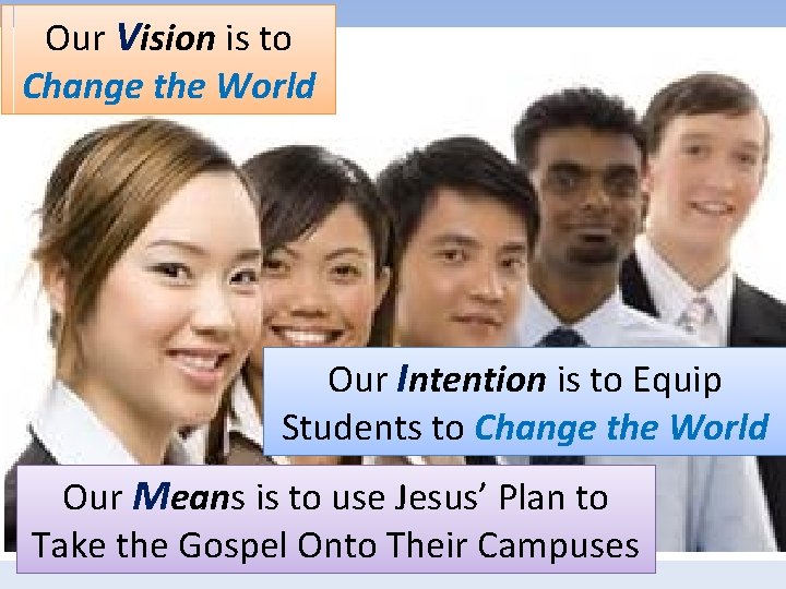 Our Vision is to Change the World Our Intention is to Equip Students to