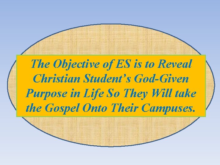 The Objective of ES is to Reveal Christian Student’s God-Given Purpose in Life So