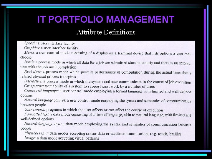 IT PORTFOLIO MANAGEMENT Attribute Definitions 