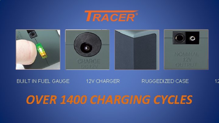 BUILT IN FUEL GAUGE 12 V CHARGER RUGGEDIZED CASE OVER 1400 CHARGING CYCLES 12