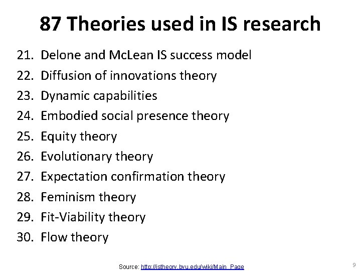 87 Theories used in IS research 21. 22. 23. 24. 25. 26. 27. 28.