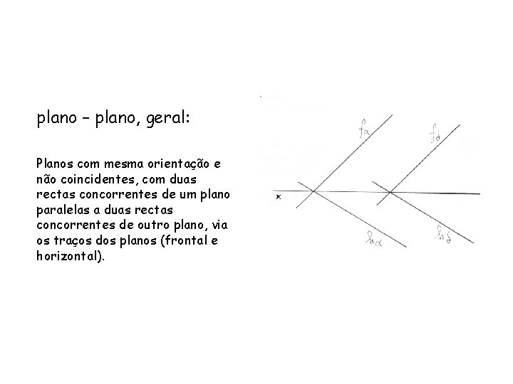 plano – plano, geral: Planos com mesma orientação e não coincidentes, com duas rectas