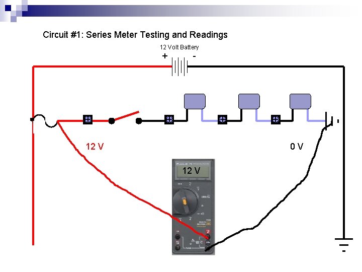 Circuit #1: Series Meter Testing and Readings 12 Volt Battery + + - +