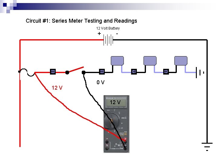 Circuit #1: Series Meter Testing and Readings 12 Volt Battery + + 12 V