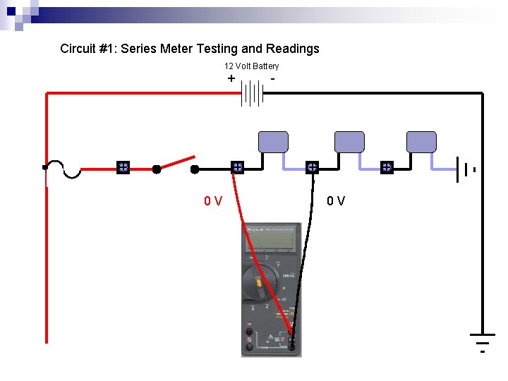 Circuit #1: Series Meter Testing and Readings 12 Volt Battery + + + 0
