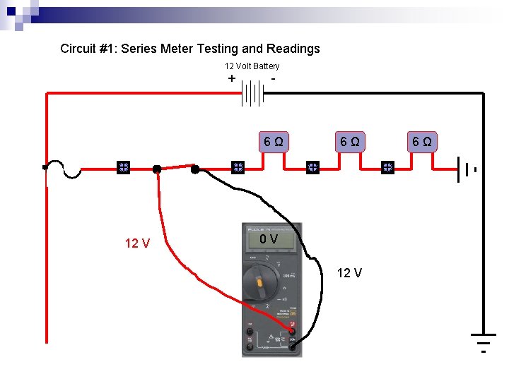 Circuit #1: Series Meter Testing and Readings 12 Volt Battery + - 6Ω +