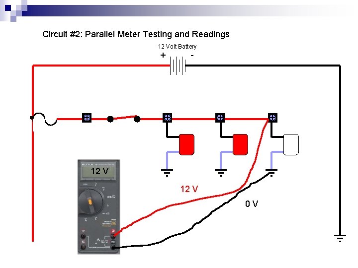 Circuit #2: Parallel Meter Testing and Readings 12 Volt Battery + + - +