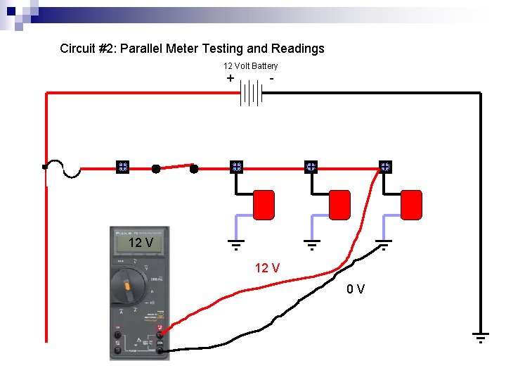 Circuit #2: Parallel Meter Testing and Readings 12 Volt Battery + + - +