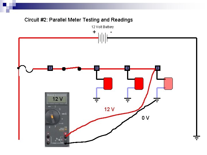 Circuit #2: Parallel Meter Testing and Readings 12 Volt Battery + + - +